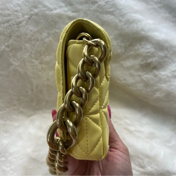 NWOT Yellow Vegan Leather Shoulder Bag - Picture 7 of 8